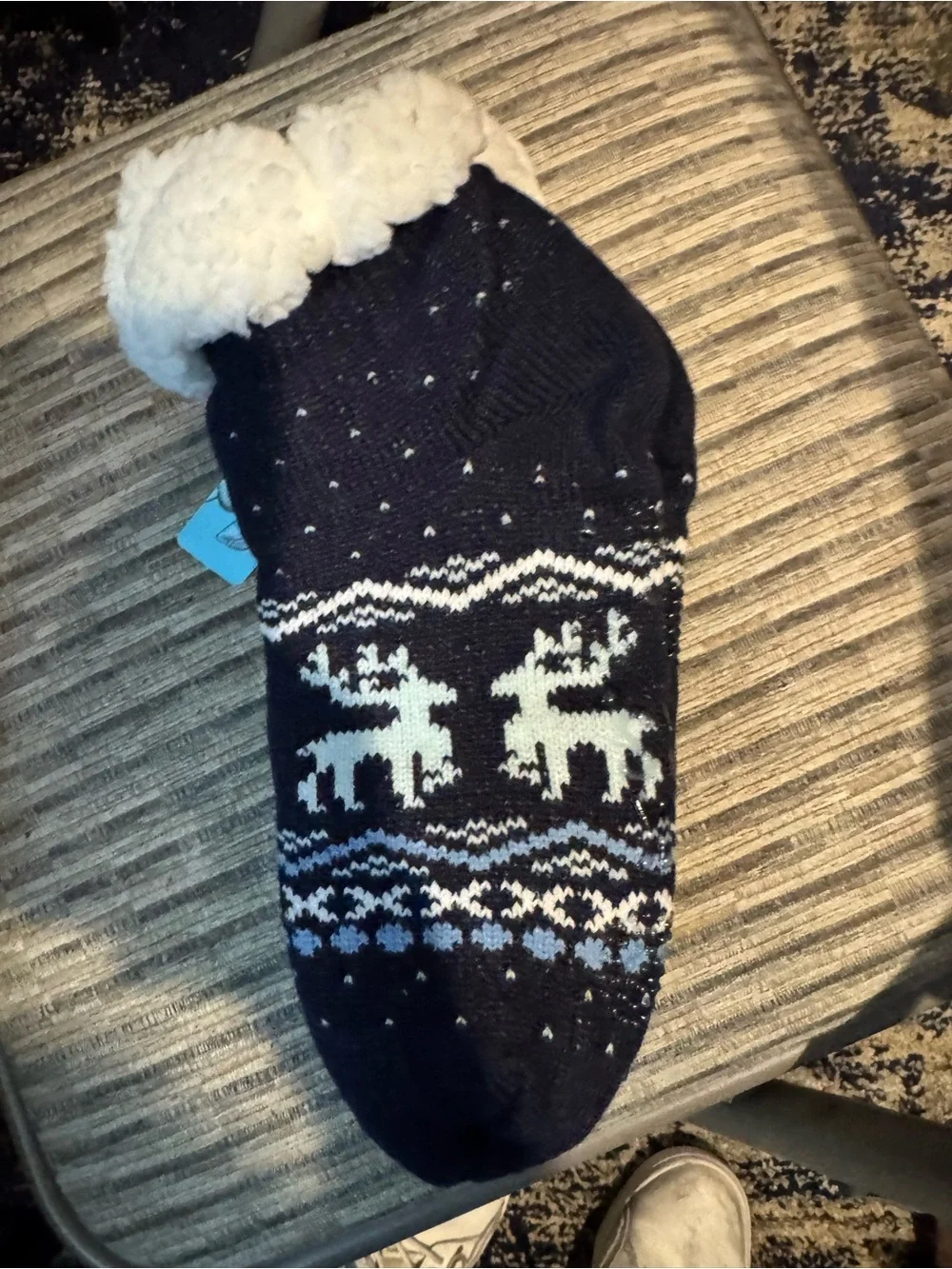 Muk Luks Black & White Reindeer Sherpa-Lined Casual Socks